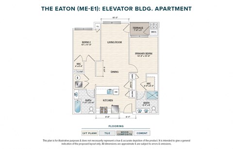 Floor plan for 2 beds, 2 baths, 1020 sqft